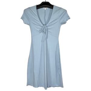 BP. Blue Tie Front Lettuce Edge Ribbed Mini Dress XS